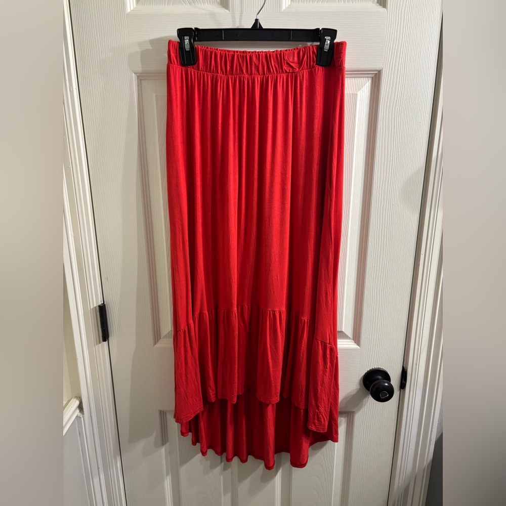 Red High-Low Tiered Maxi Skirt - Women